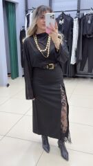 Dantelli Kumaş Etek-SİYAH