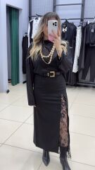 Dantelli Kumaş Etek-SİYAH