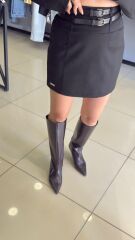 Çift Fermuarlı Mini Sİyah Etek