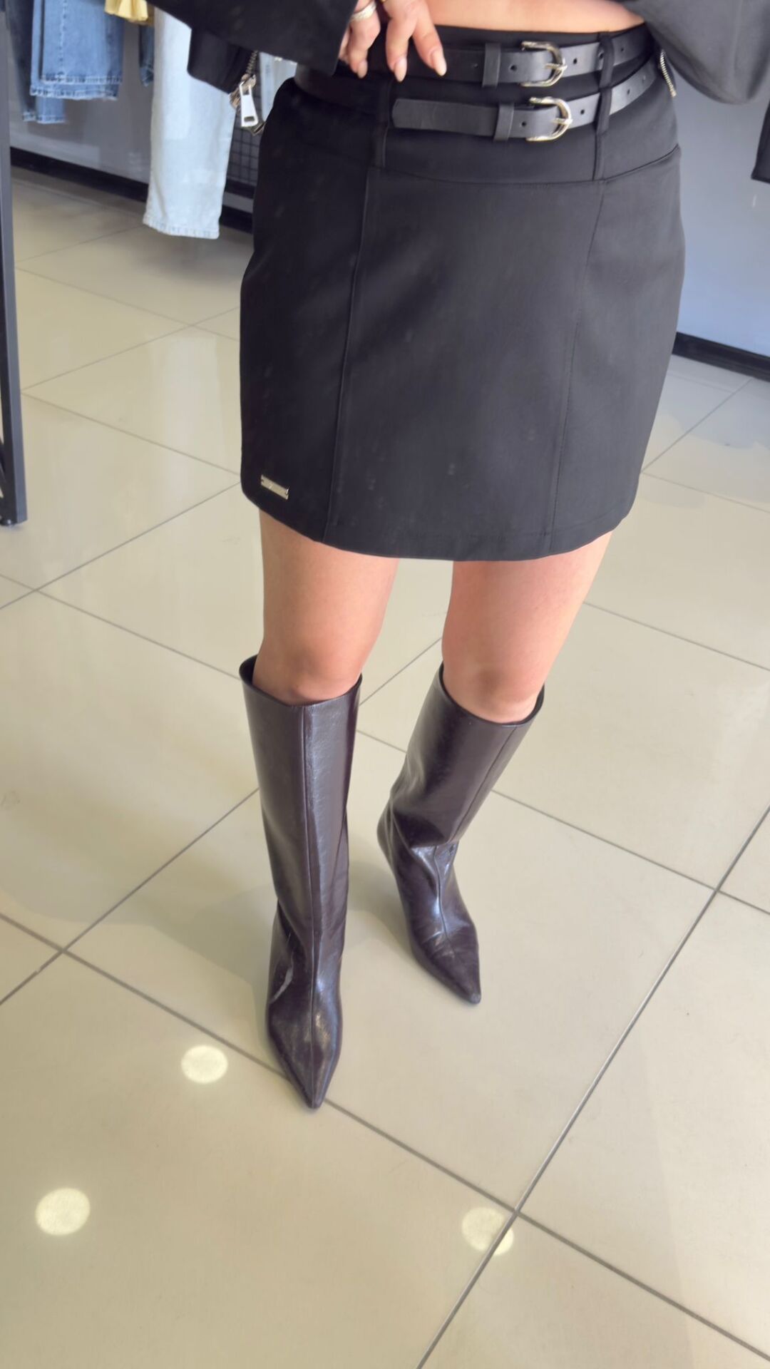 Çift Fermuarlı Mini Sİyah Etek