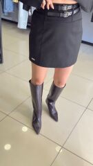 Çift Fermuarlı Mini Sİyah Etek