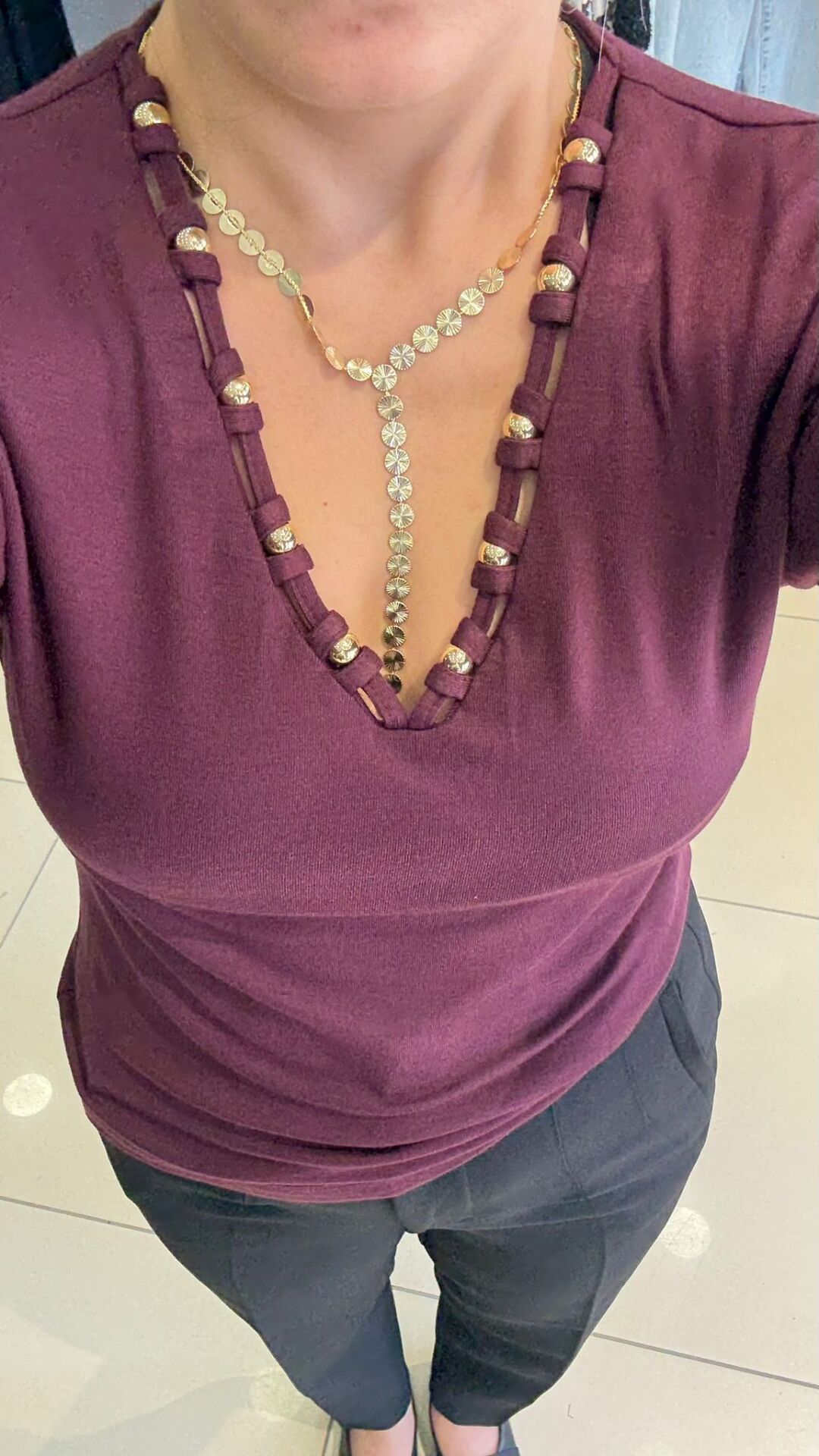 V Yaka Detaylı Bluz -BORDO