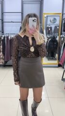 Gold ToKa Detaylı Dantel Bluz-KAHVE