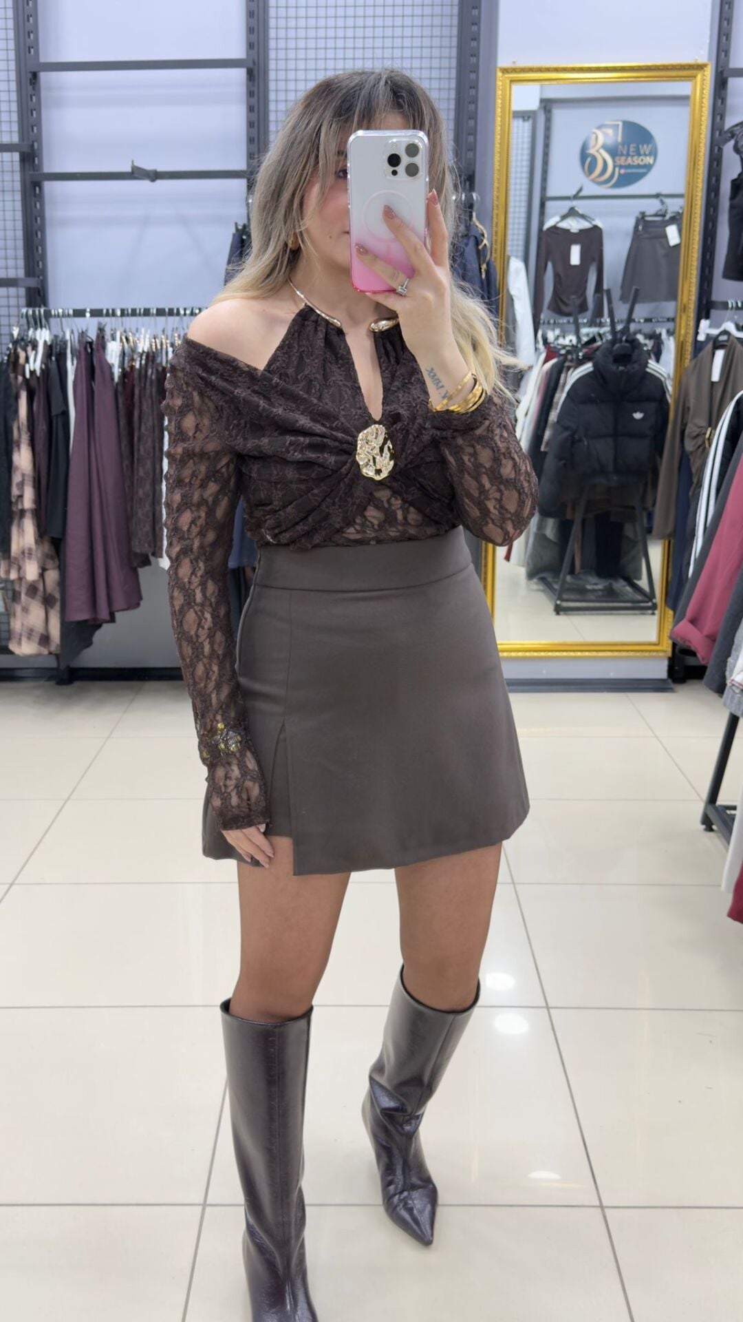 Gold ToKa Detaylı Dantel Bluz-KAHVE