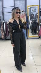 Gold Toka Detaylı Dantel Bluz-SİYAH