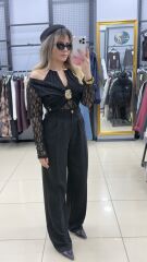 Gold Toka Detaylı Dantel Bluz-SİYAH