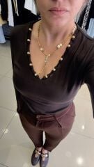 V Yaka Detaylı Bluz-KAHVE