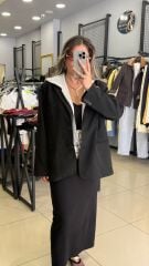 GriÇıkarılabilir Kapşonlu Premium Blazer-SİYAH