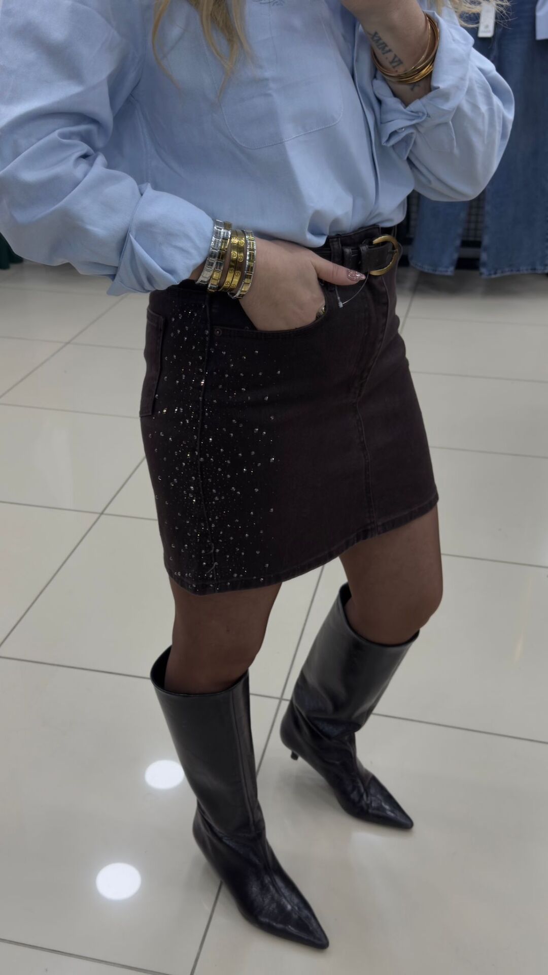 Taslı Jean Etek