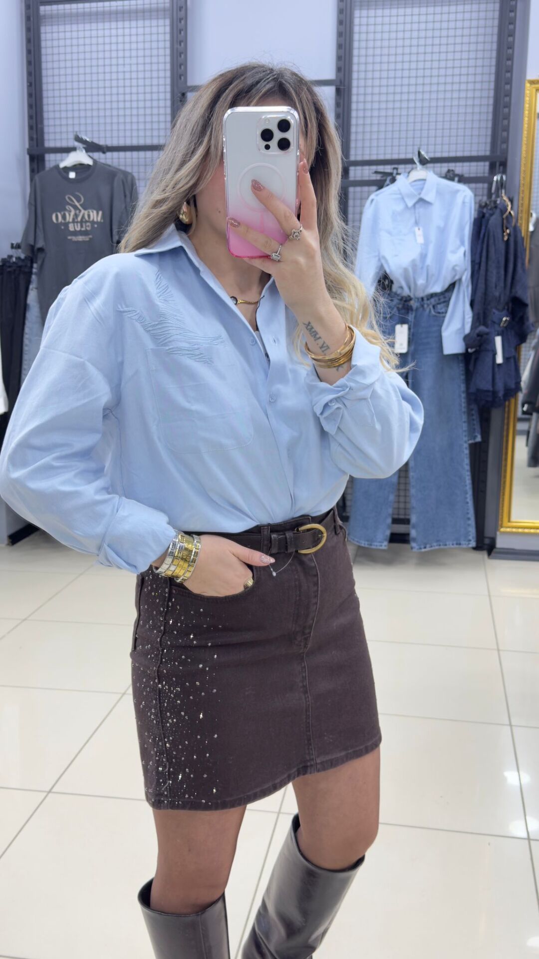 Taslı Jean Etek