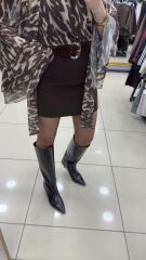 Kadife Kendinden Kemerli Etek-KAHVE