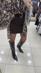 Kadife Kendinden Kemerli Etek-KAHVE