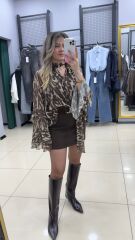 Kadife Kendinden Kemerli Etek-KAHVE