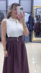 Corspan İplikli Orjınal Marka Polo Yaka Bluz-BEYAZ