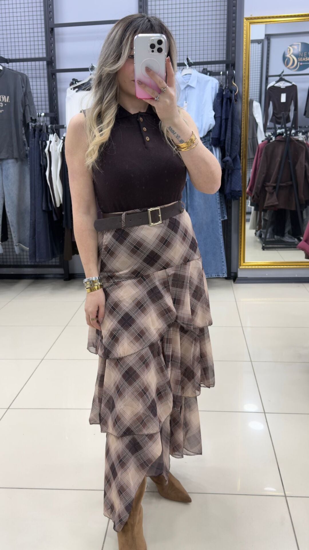 Corspan İplikli Orjınal Marka Polo Yaka Bluz-KAHVE