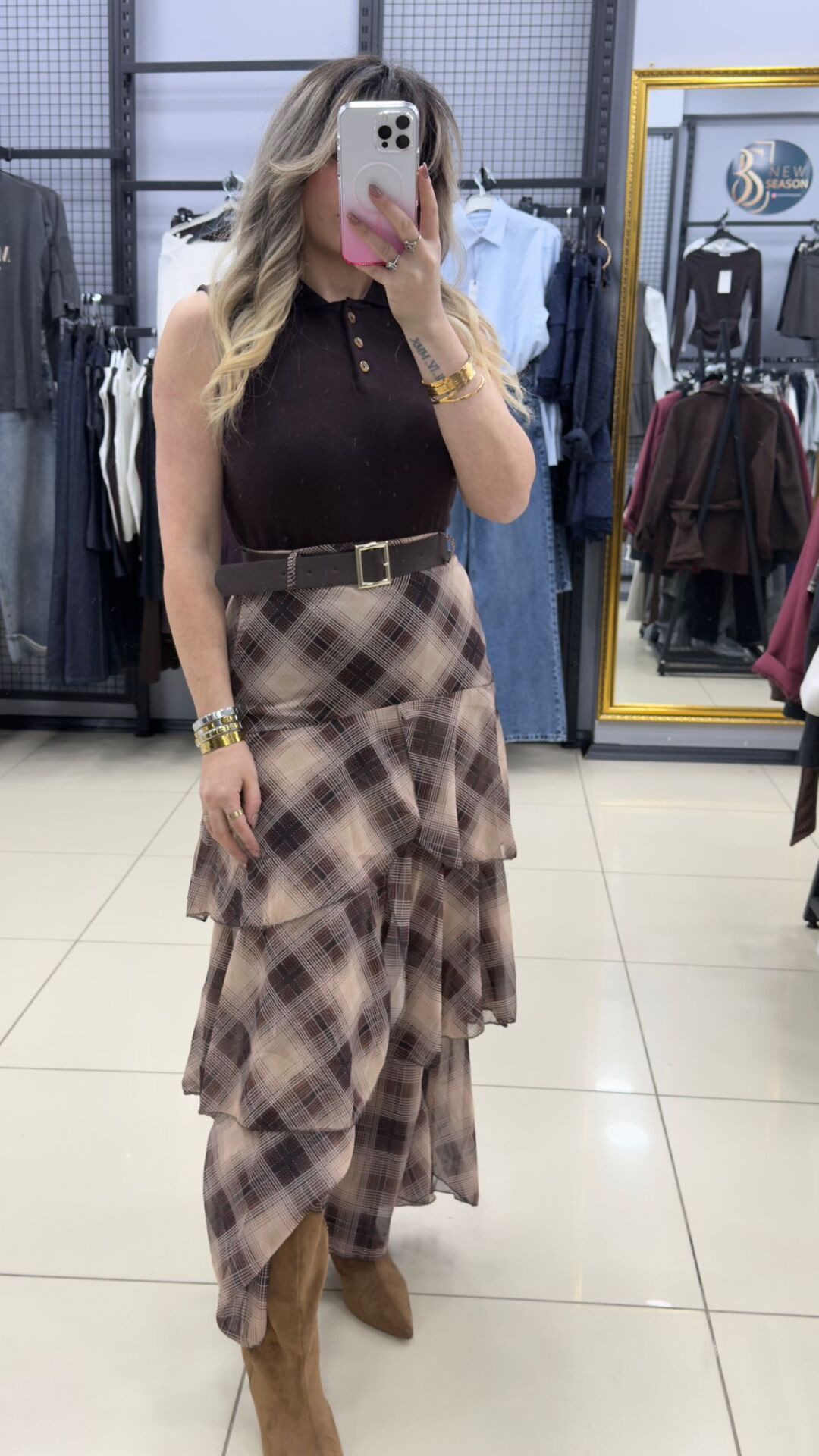 Corspan İplikli Orjınal Marka Polo Yaka Bluz-KAHVE