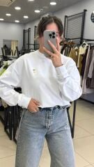 Marka Model Şardonsuz Sweatshırt-BEYAZ