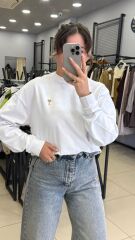 Marka Model Şardonsuz Sweatshırt-BEYAZ