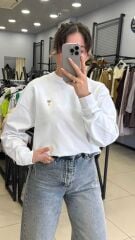 Marka Model Şardonsuz Sweatshırt-BEYAZ