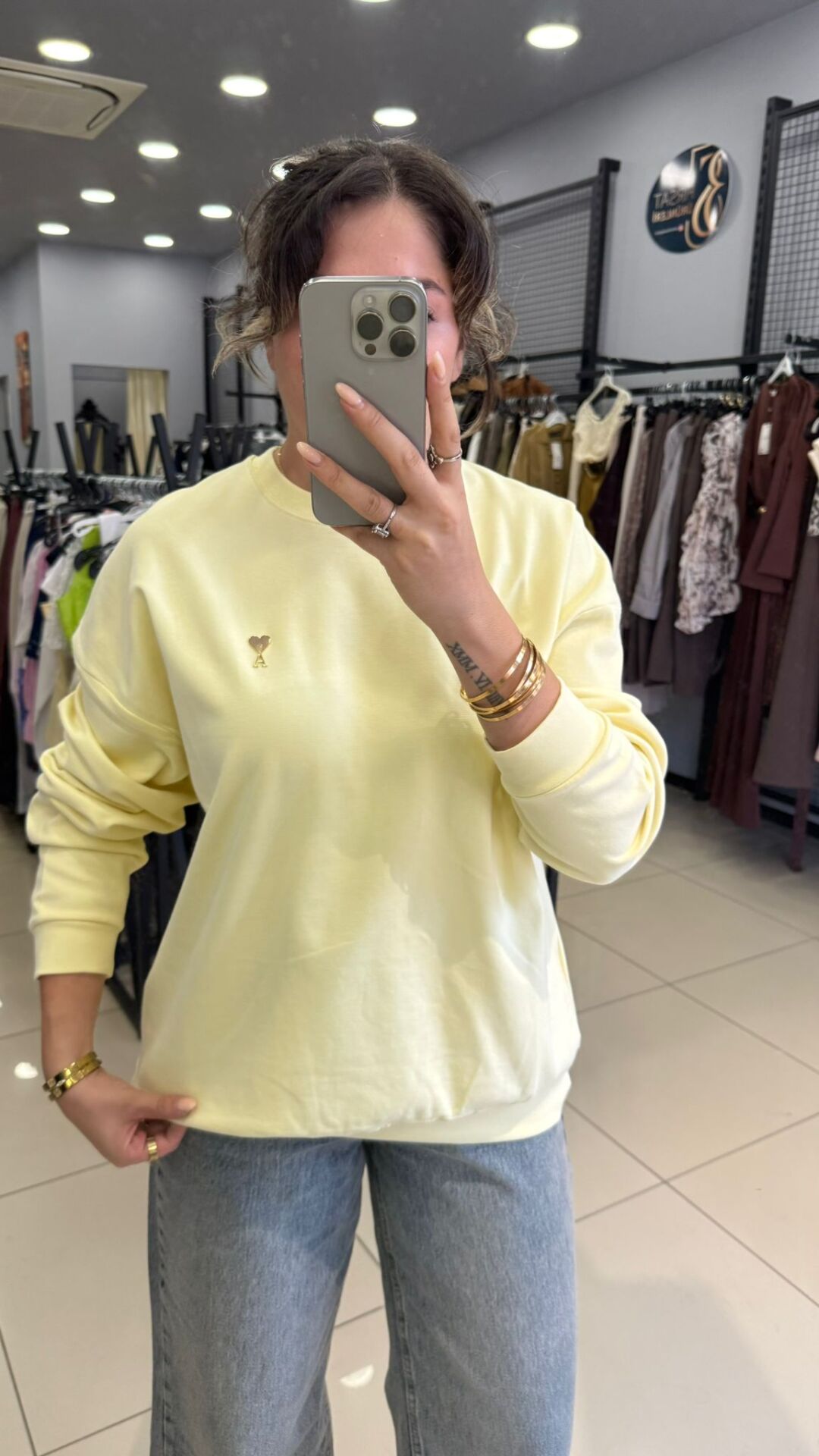 Marka Model Şardonsuz Sweatshirt-SARI