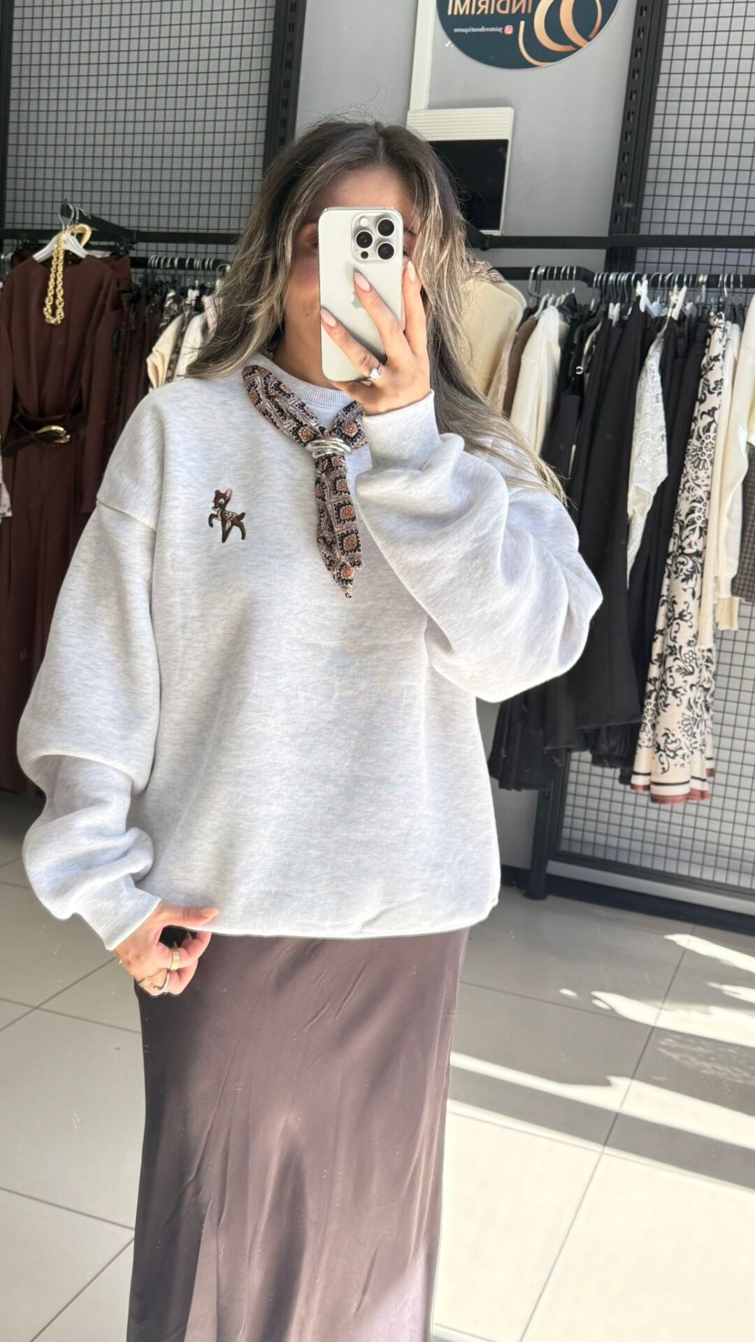 Şal Detaylı Sweatshırt-GRİ