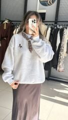 Şal Detaylı Sweatshırt-GRİ