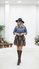 Şifon Kemer Detaylı Dantelli Etek