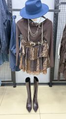 Şifon Kemer Detaylı Dantelli Etek