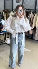 Şifon Tasarım Gömlek-BEYAZ