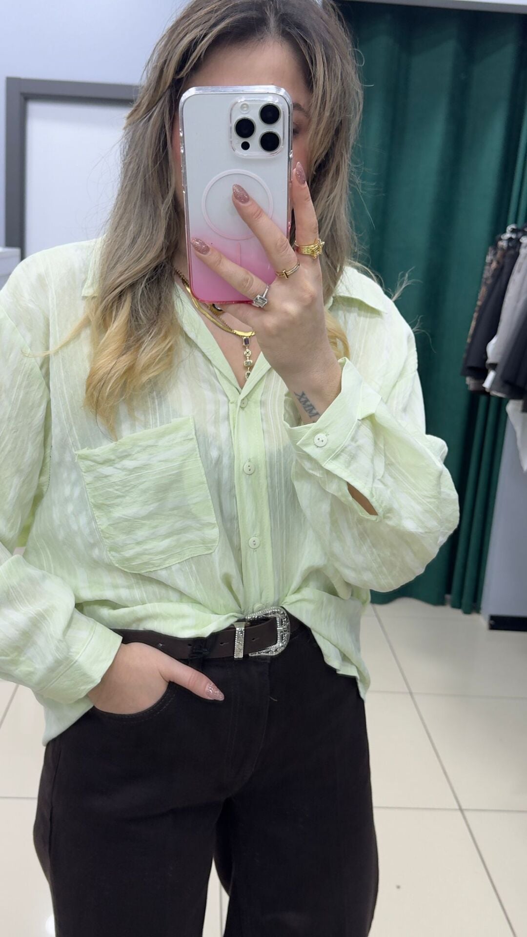 Şerit Detaylı Gömlek-SARI