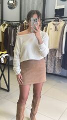 Omzu Düşük Triko Bluz-BEYAZ