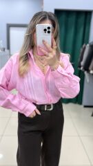 Şerit Detaylı Gömlek-PEMBE