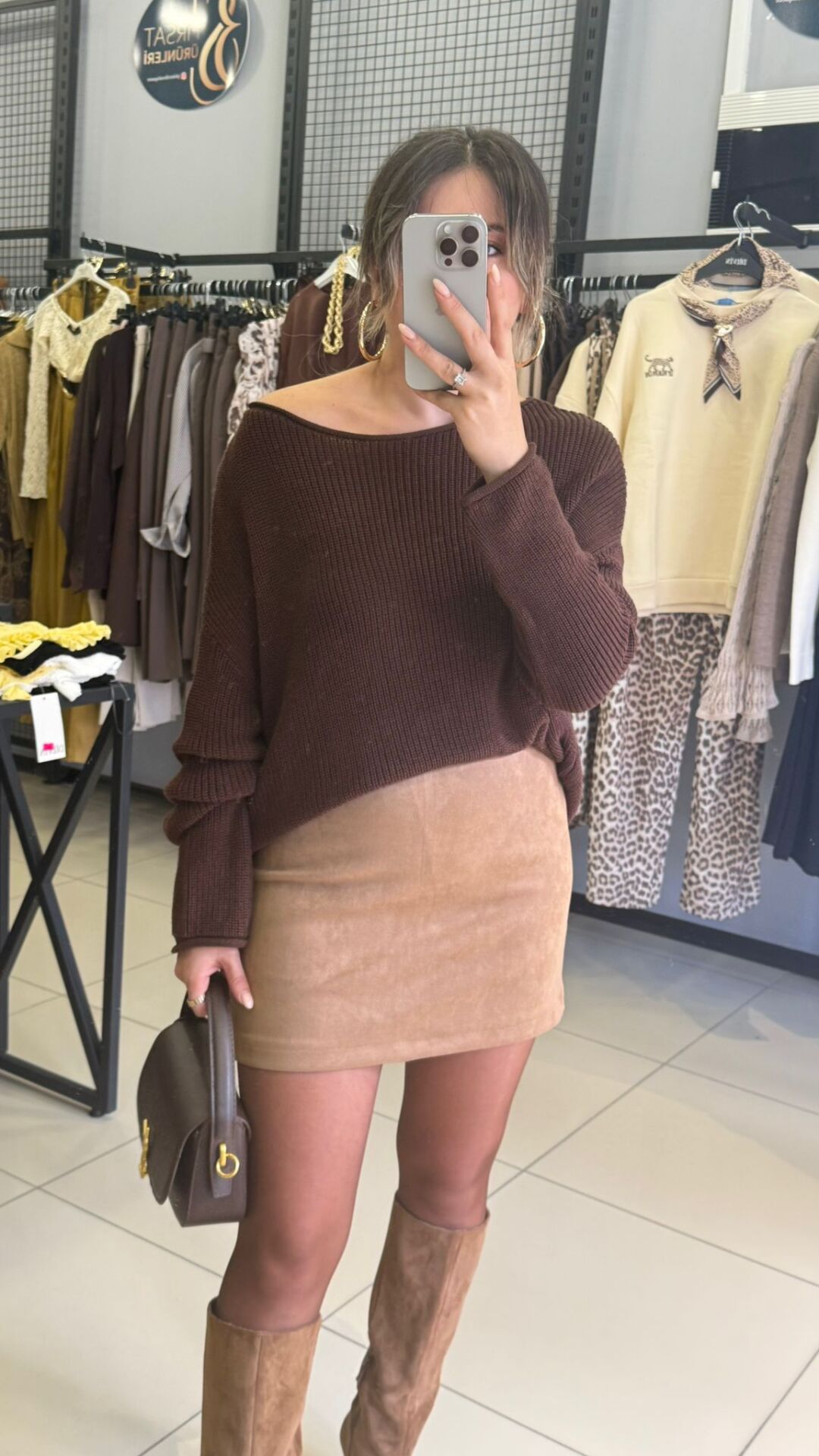 Omzu Düşük Triko Bluz -KAHVE