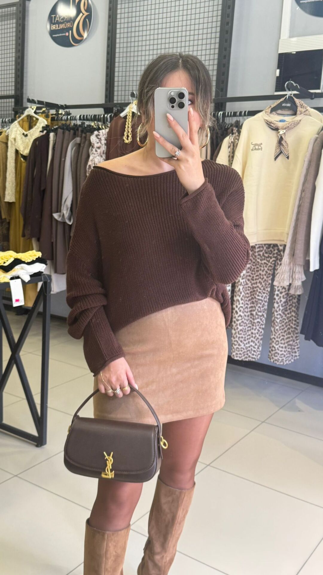 Omzu Düşük Triko Bluz -KAHVE