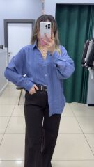 Şerit detaylı Gömlek-MAVİ