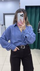 Şerit detaylı Gömlek-MAVİ