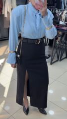 Kemerli Yırtmaç Detaylı Etek