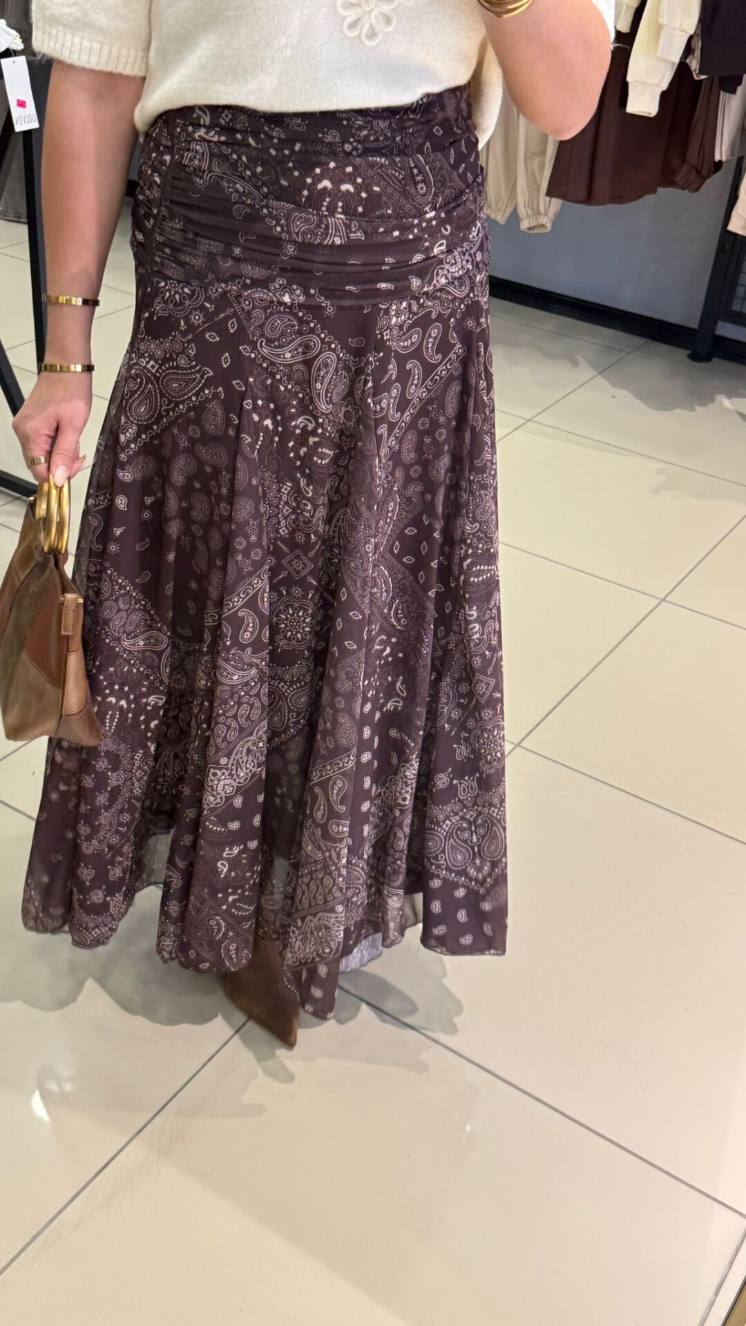 Kahverengi Şal Desenli Etek