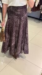 Kahverengi Şal Desenli Etek