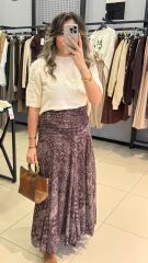 Kahverengi Şal Desenli Etek