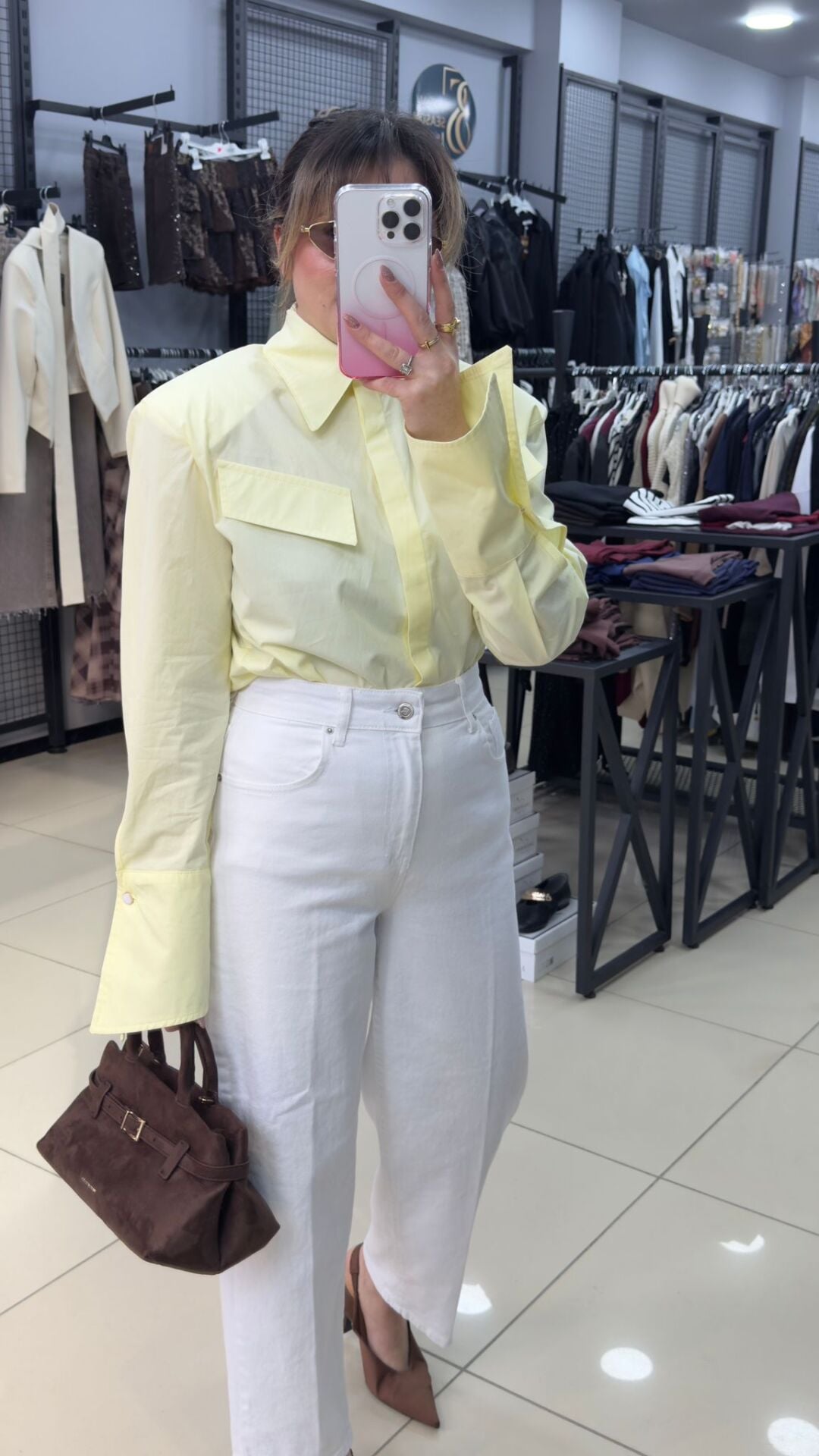 Flare Kol Kruvaza Cep Detaylı Vatkalı Modern Gömlek-PASTEL SARI