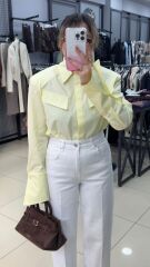 Flare Kol Kruvaza Cep Detaylı Vatkalı Modern Gömlek-PASTEL SARI