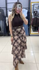 Tasarım Şifon Katlı Yırtmaçlı Etek