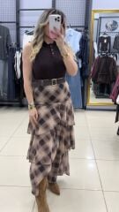 Tasarım Şifon Katlı Yırtmaçlı Etek