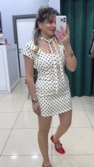 Marka Model Puantıyelı İçi Şortlu Elbise-BEYAZ