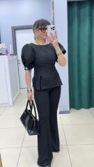 Balon Kol Çift Yırtmaç Detaylı Bluz