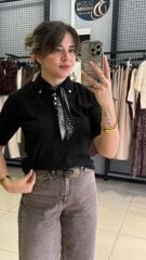 Fular Detaylı Elit Triko-SİYAH