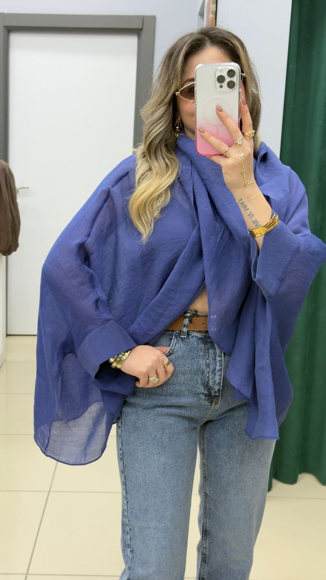 Tasarım Pelerin Bluz-LACIVERT