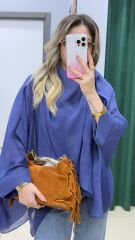 Tasarım Pelerin Bluz-LACIVERT