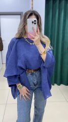 Tasarım Pelerin Bluz-LACIVERT